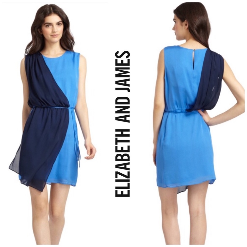 Elizabeth and James Silk Colorblock Draped Dress - Picture 1 of 8